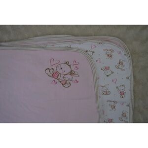 Absorba Bunny Rabbit Teddy Bear Baby Blanket Pink White Brown Heart Dot Lovey